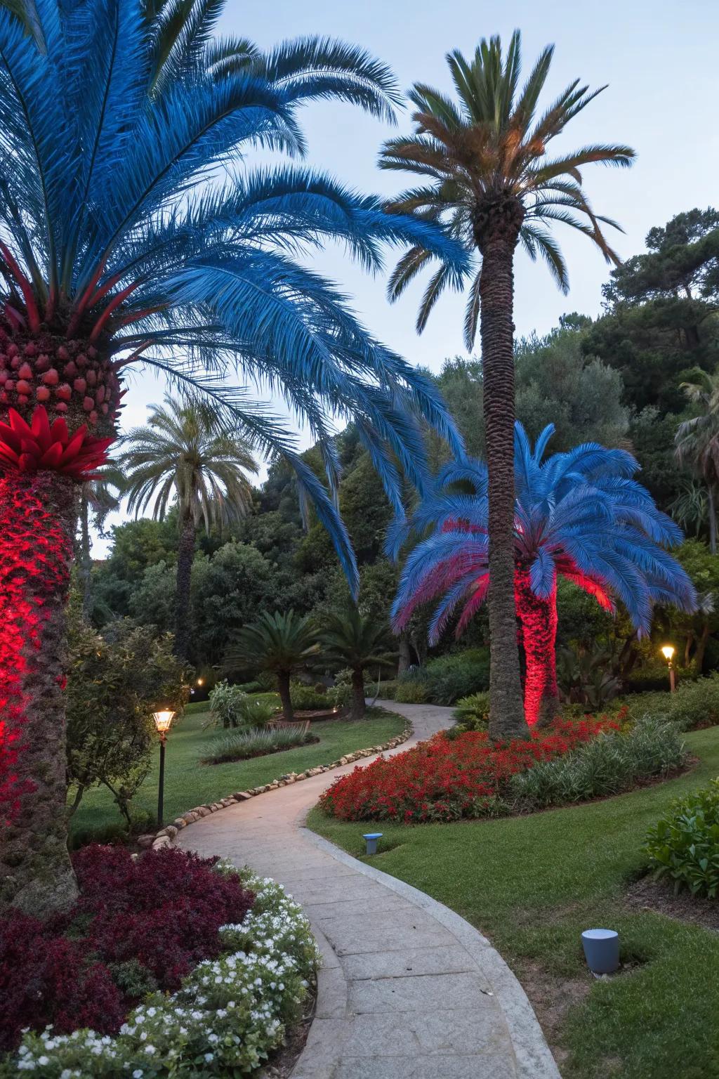 Unique leaf colors provide a striking visual effect in palm landscapes.