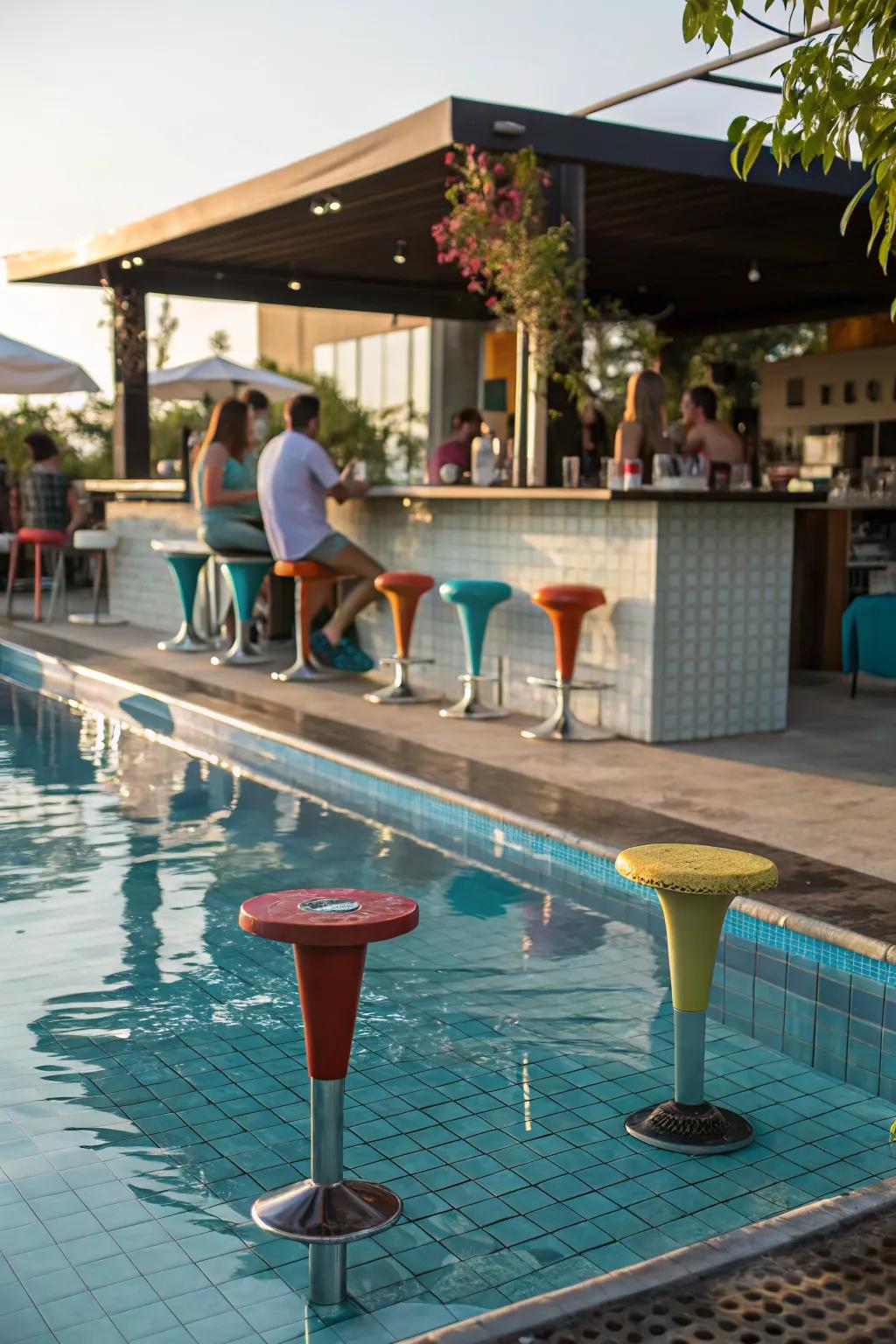 Keep the party going with a convenient swim-up bar.