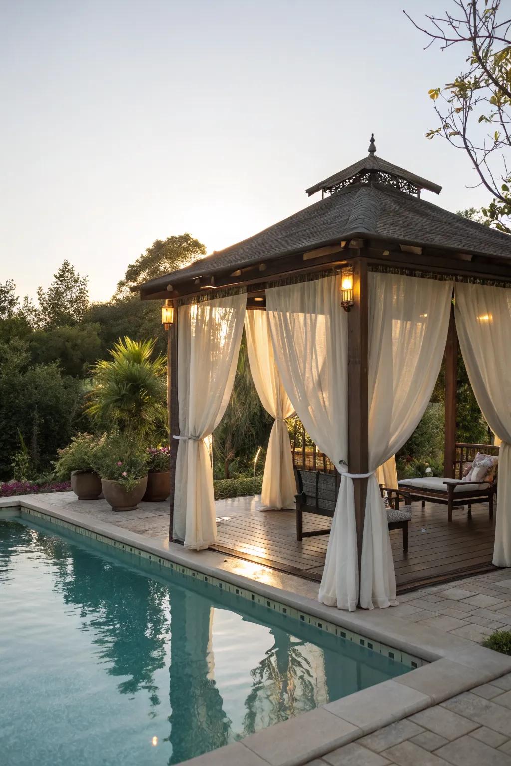 Add elegance with privacy curtains.
