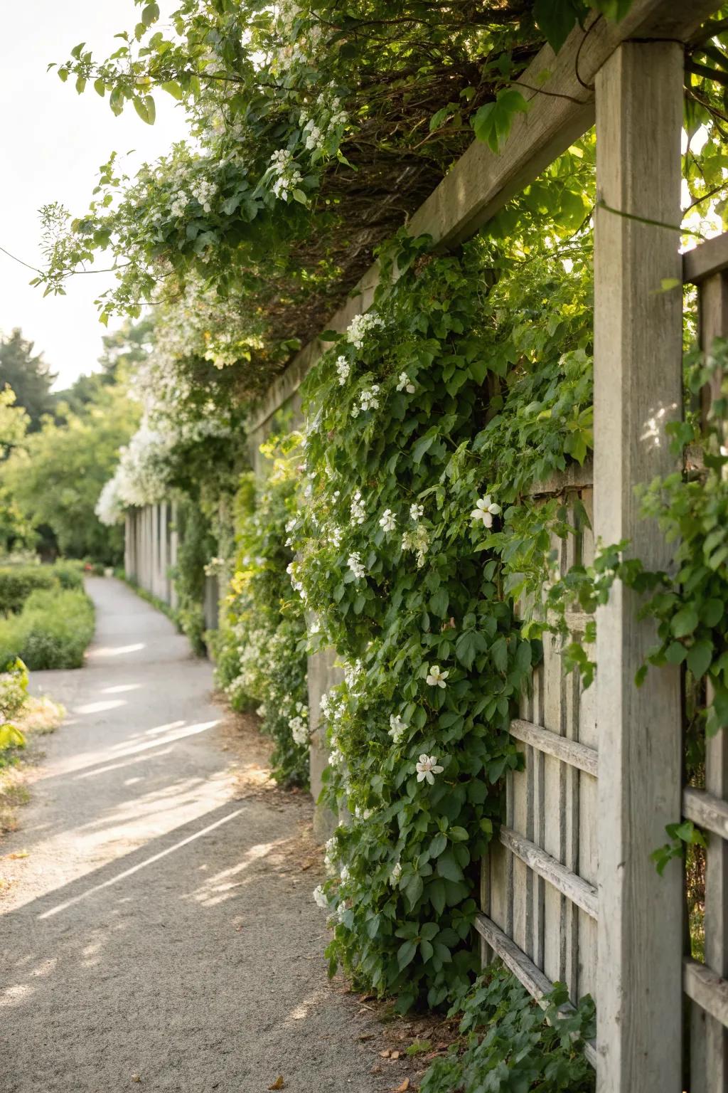 Climbing plant trellises offer a dynamic and seasonal privacy solution.