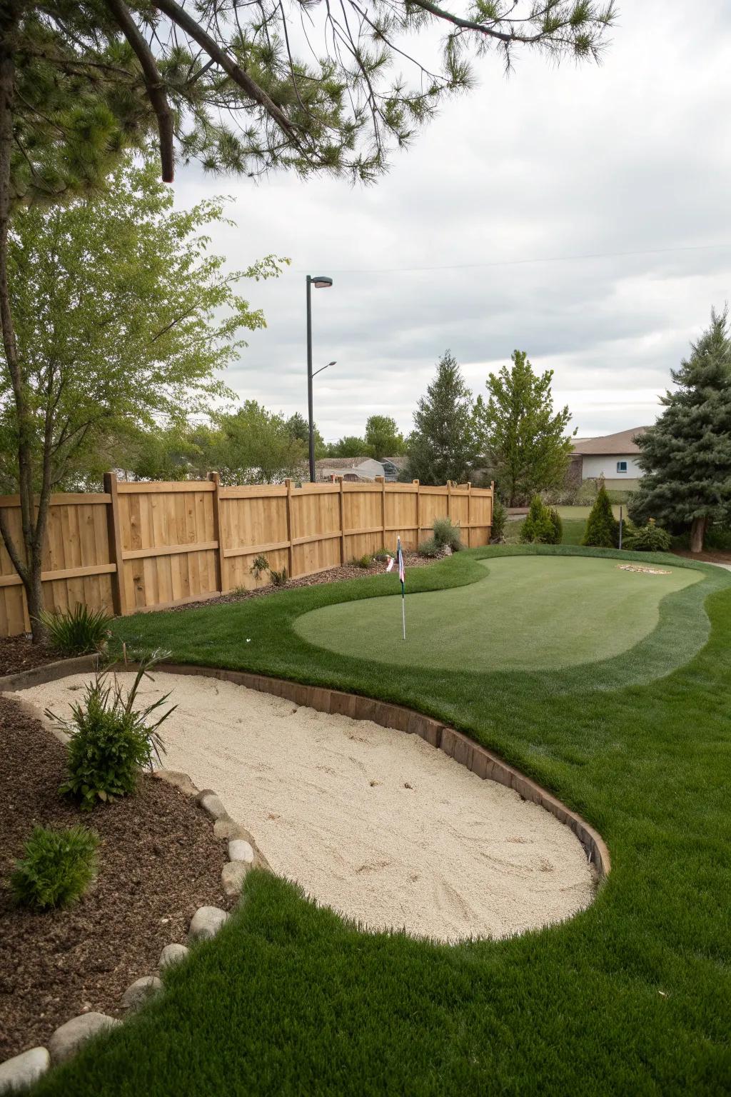 Add a sand trap for an authentic golf course challenge.