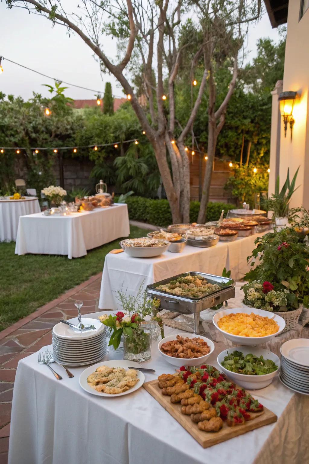 Buffet-style dining offers variety and casual elegance.