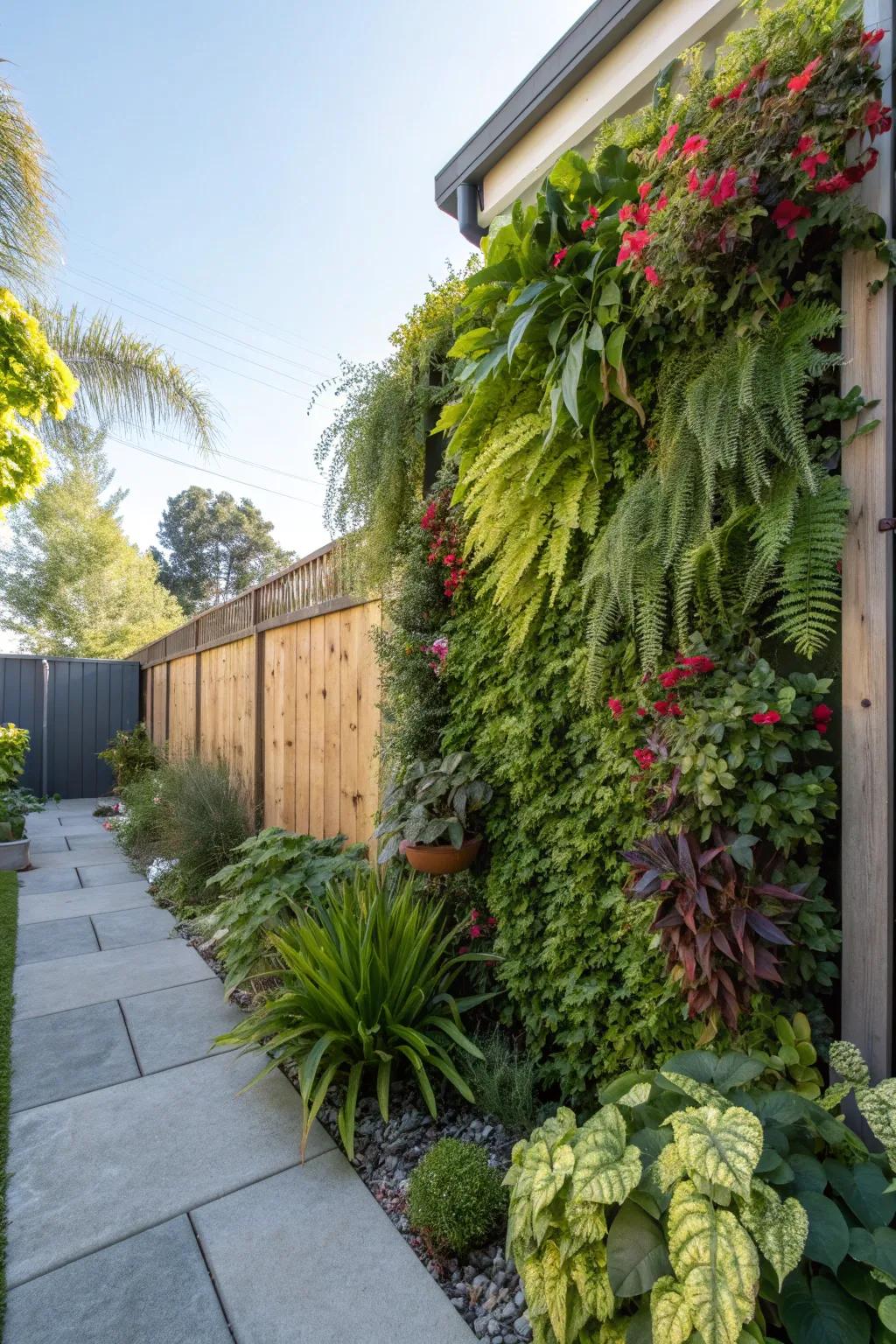 A living wall brings vertical greenery and privacy.