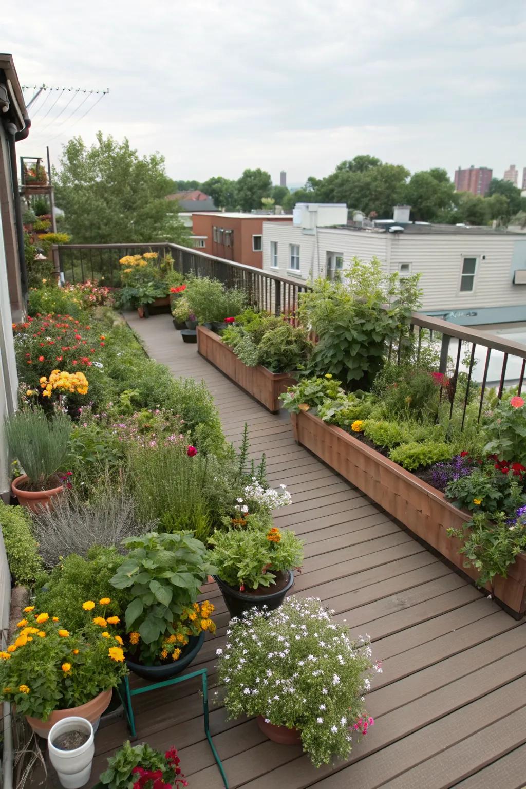 A rooftop garden adds a fresh touch to your deck.