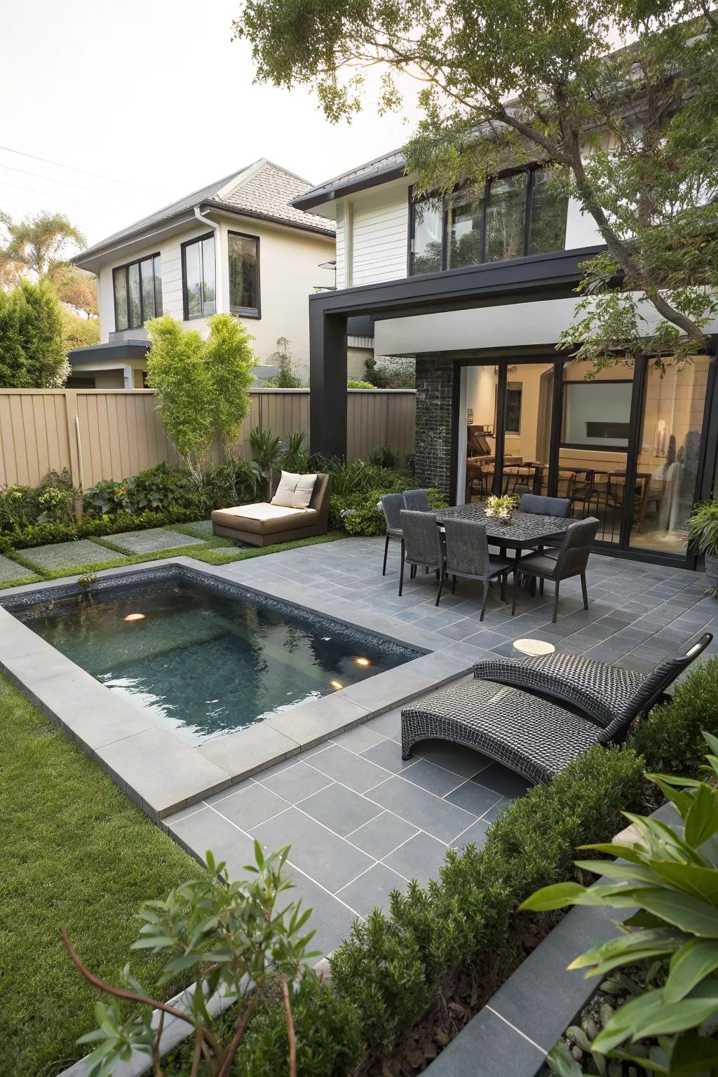 A small pool provides a refreshing escape in your backyard.