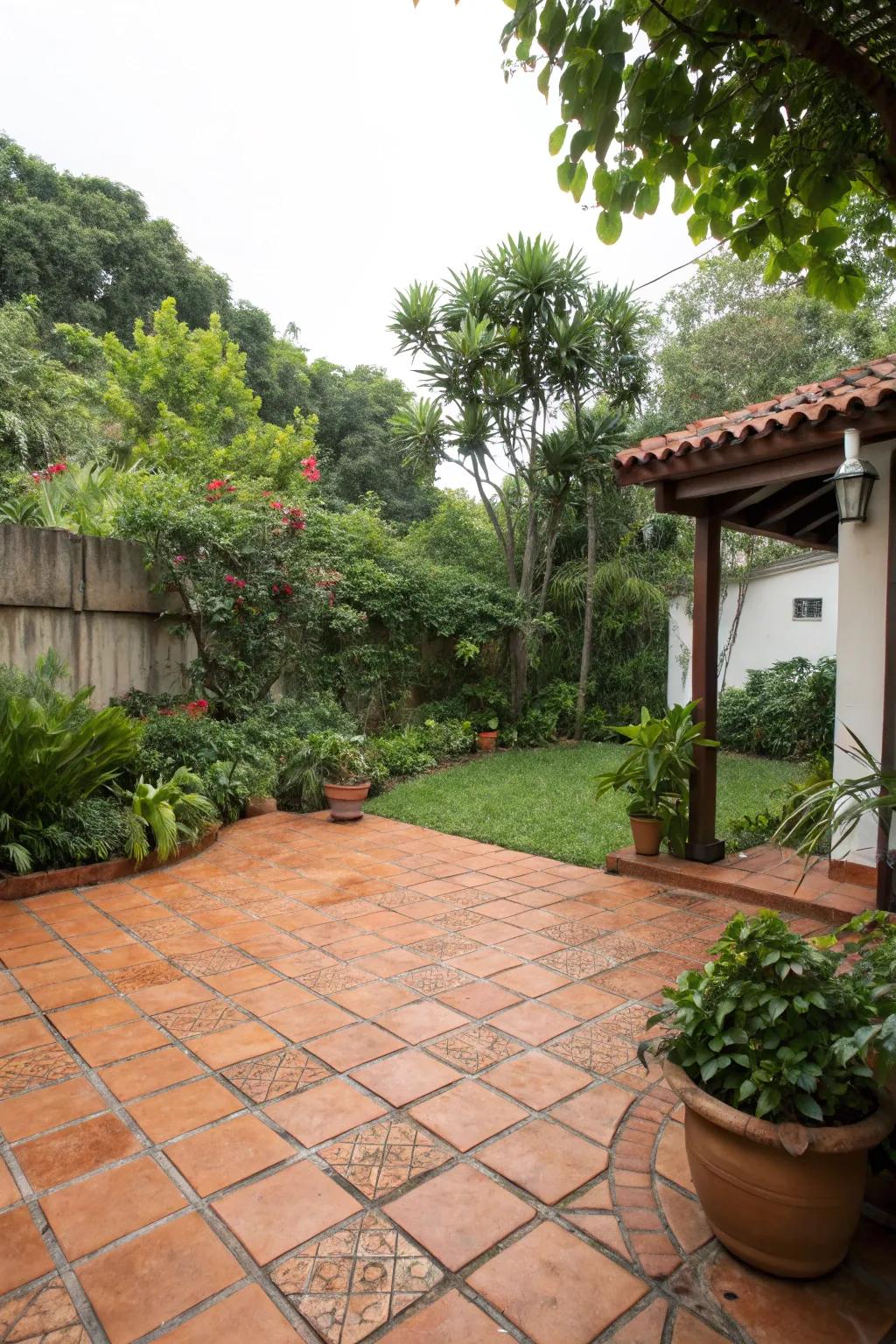 Terracotta tiles offer a warm Mediterranean vibe.
