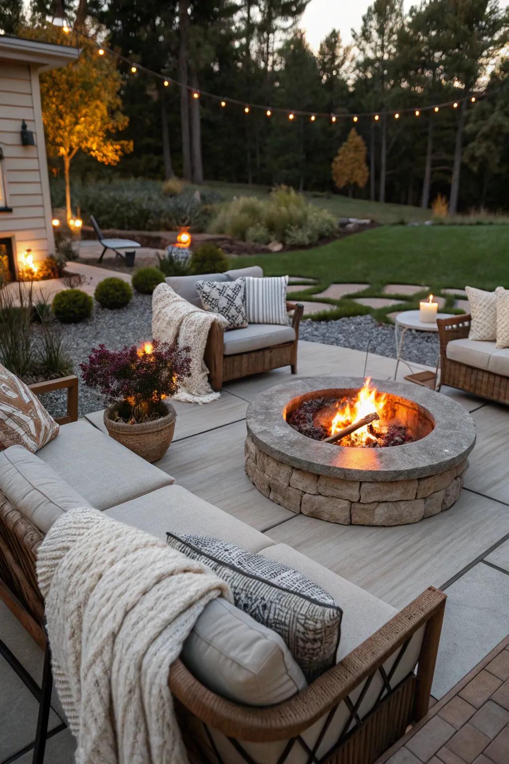 Stay warm with a cozy fire pit on your terrace.