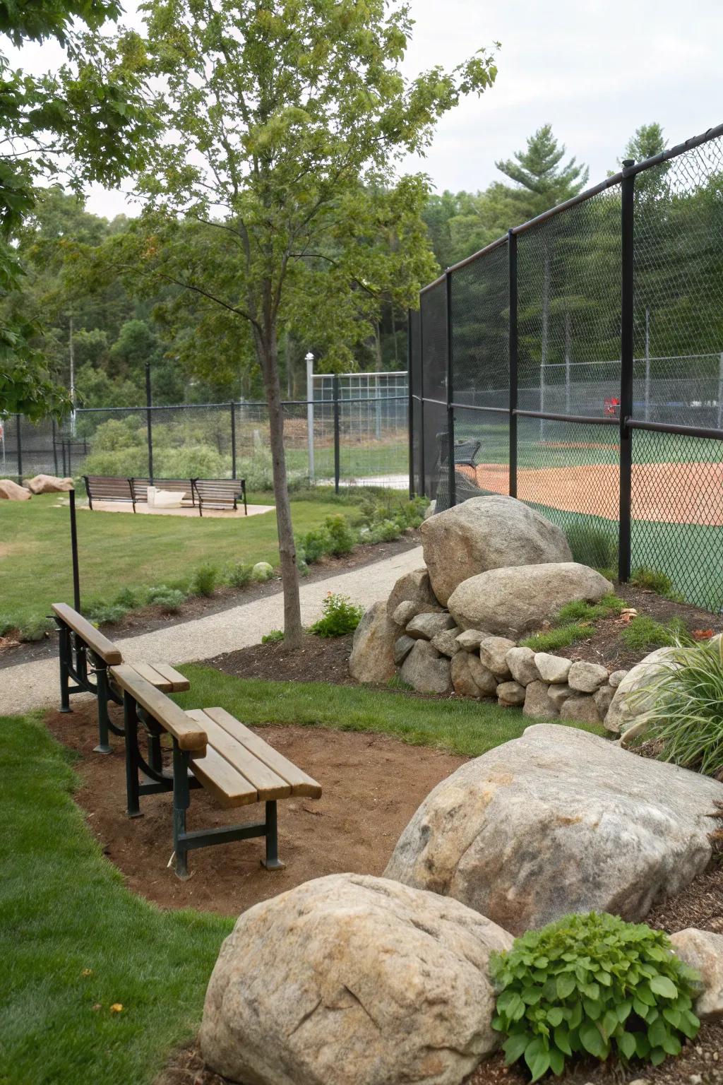 Discreet seating keeps your field looking tidy and inviting.