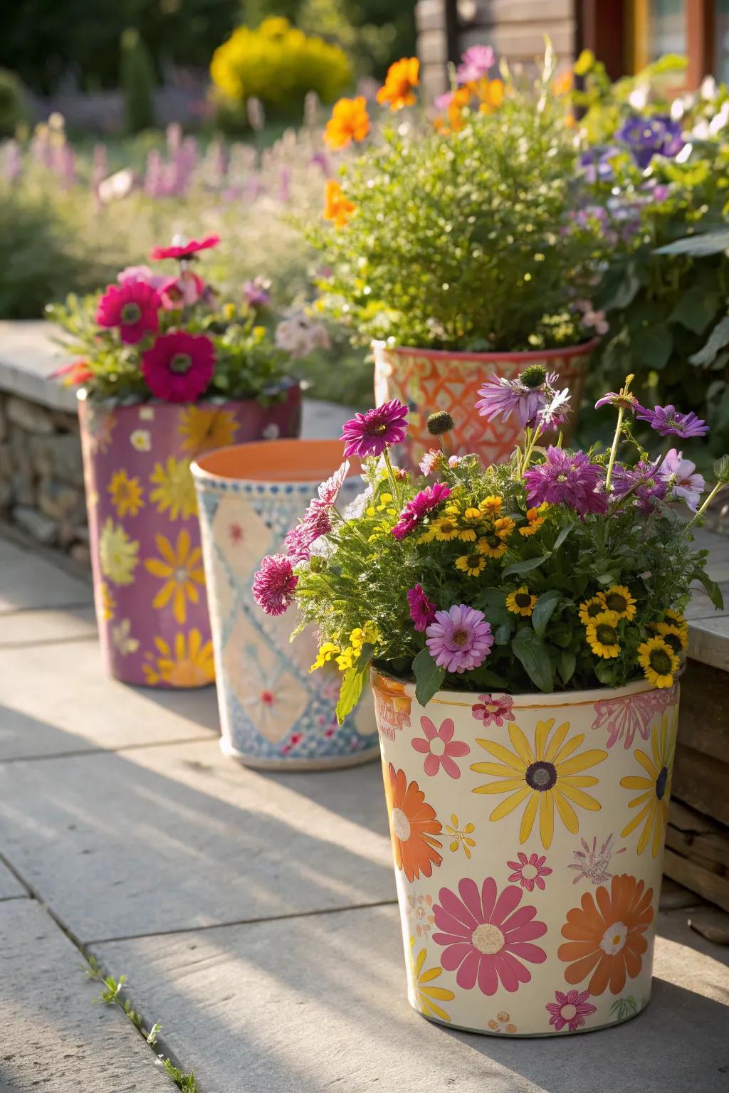 Containers overflowing with wildflowers brighten up any space.