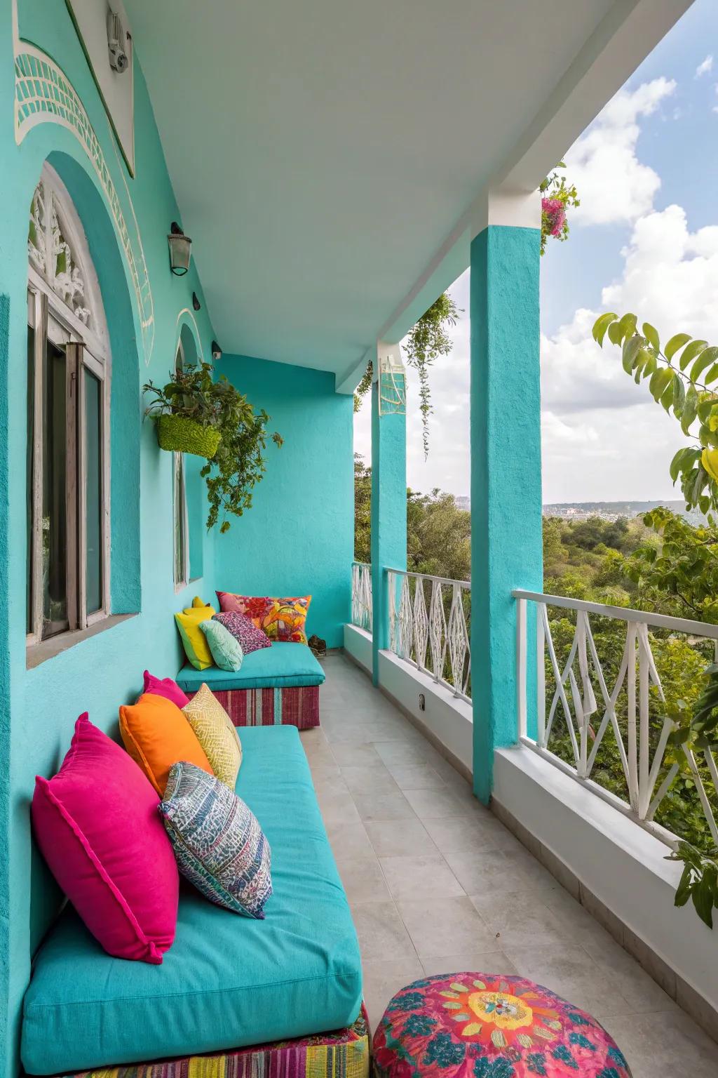Bold colors bring life and energy to the balcony.