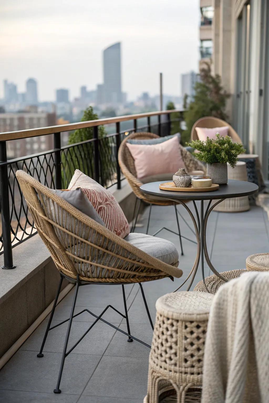 Mixing textures brings a unique style to your balcony.