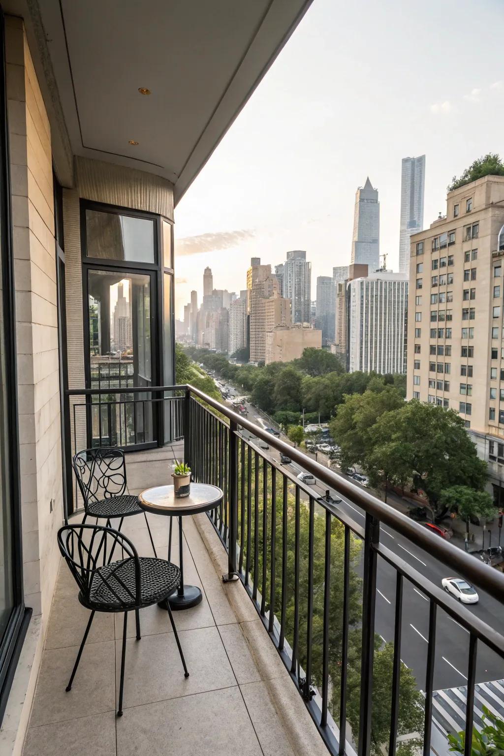 Balcony with modern metal railings and minimalist design.