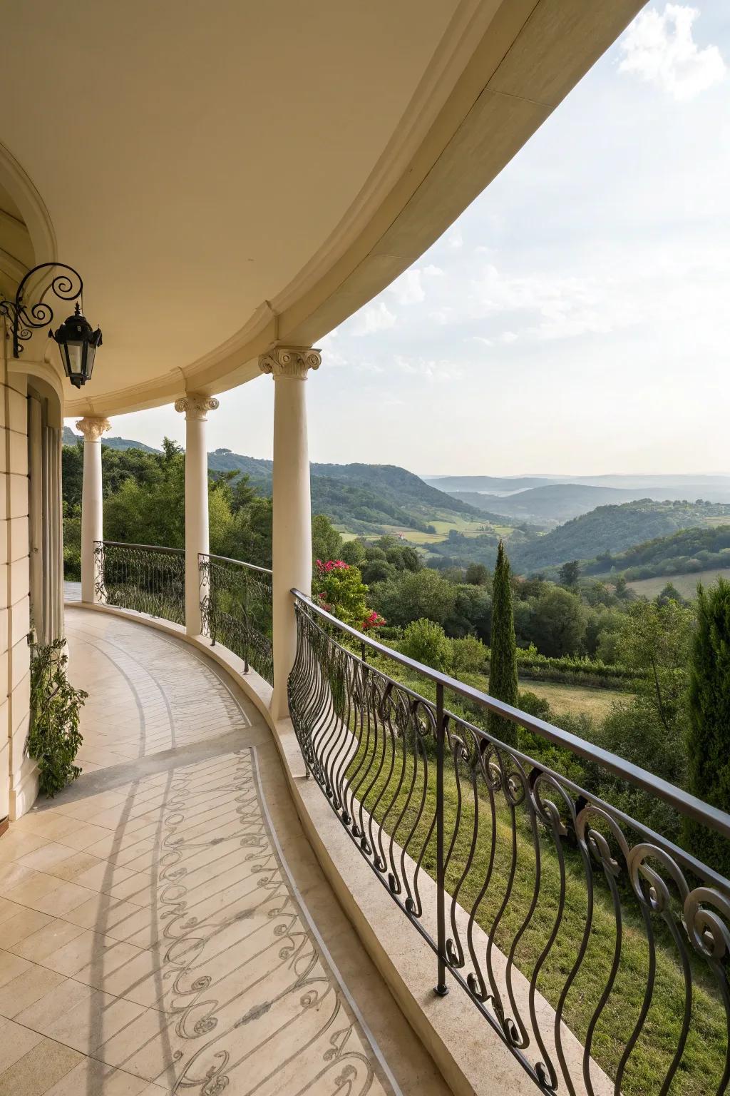 Curved railings add elegance and flow to any balcony.