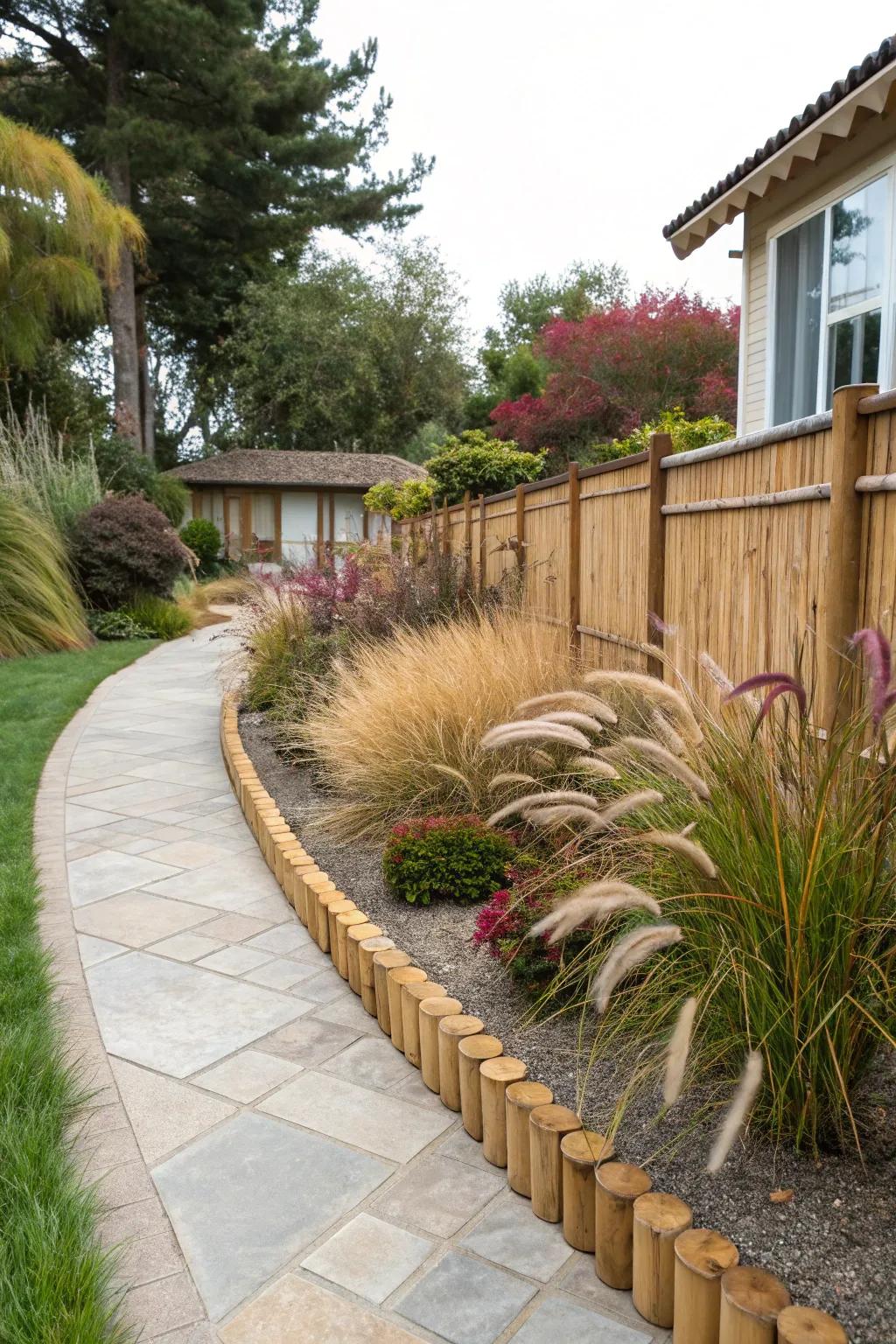 Seamless bamboo and grass garden edge.
