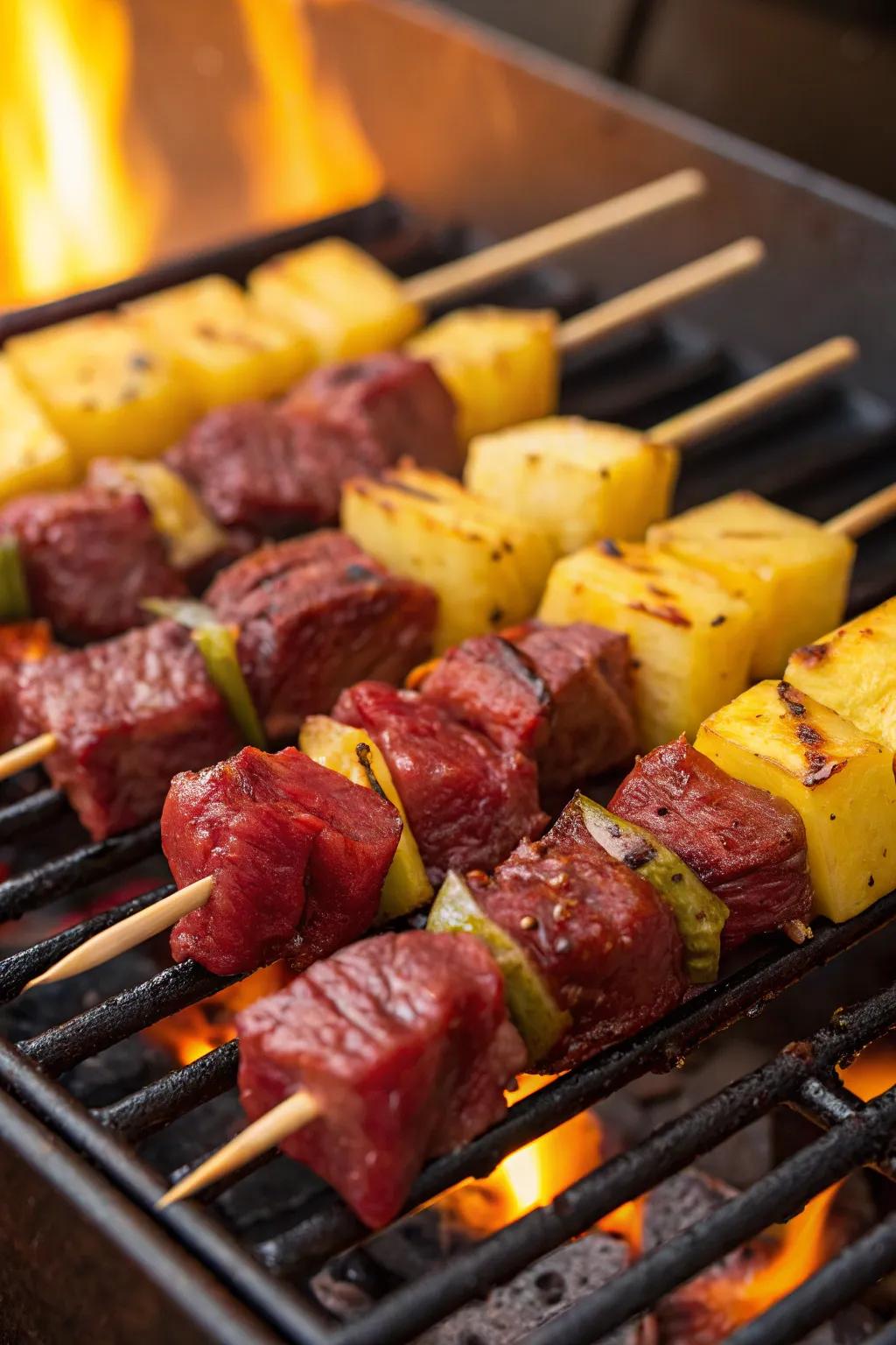 Beef and pineapple skewers, a delightful tropical twist for the grill.