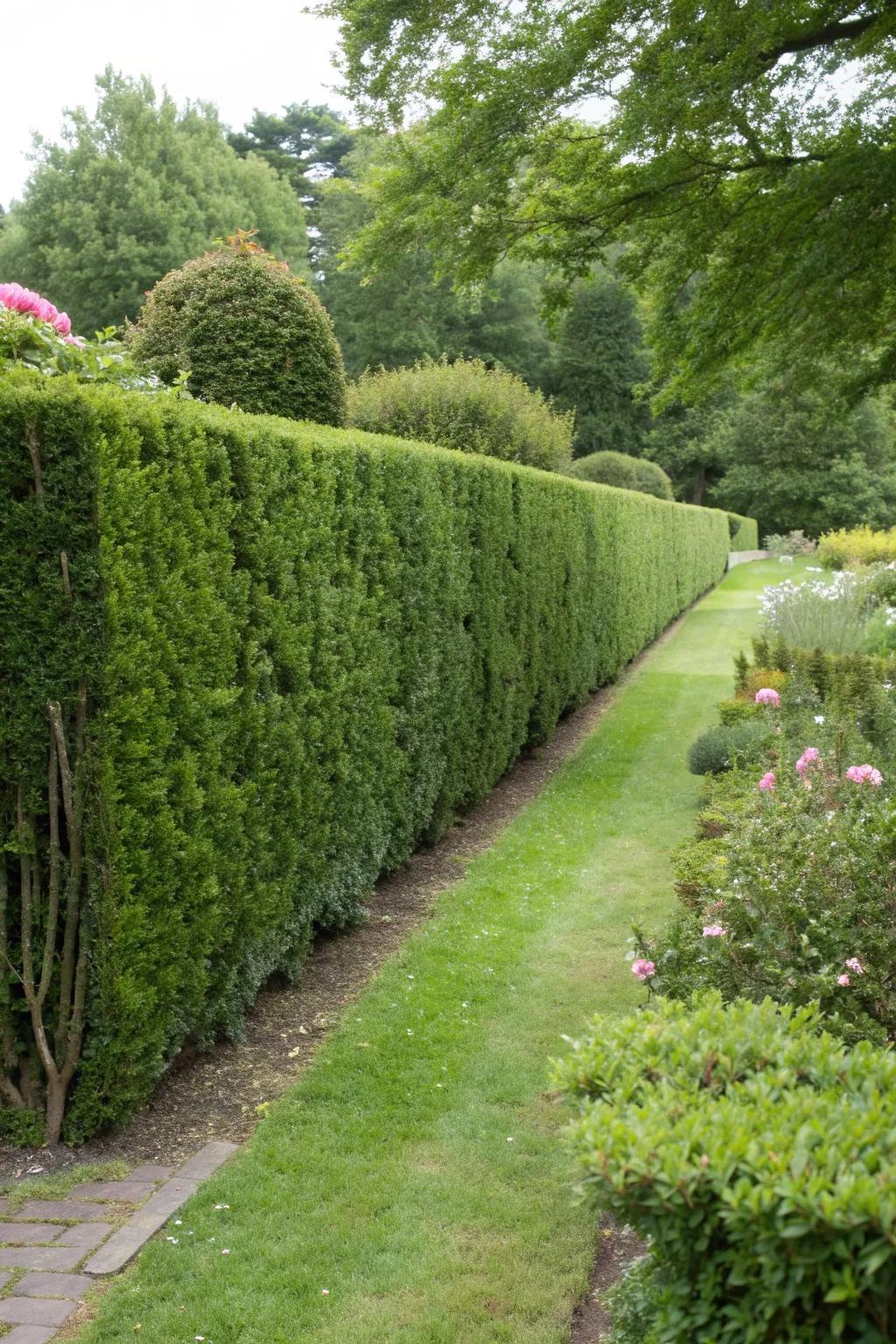 Hedge fences create a lush, green garden border.