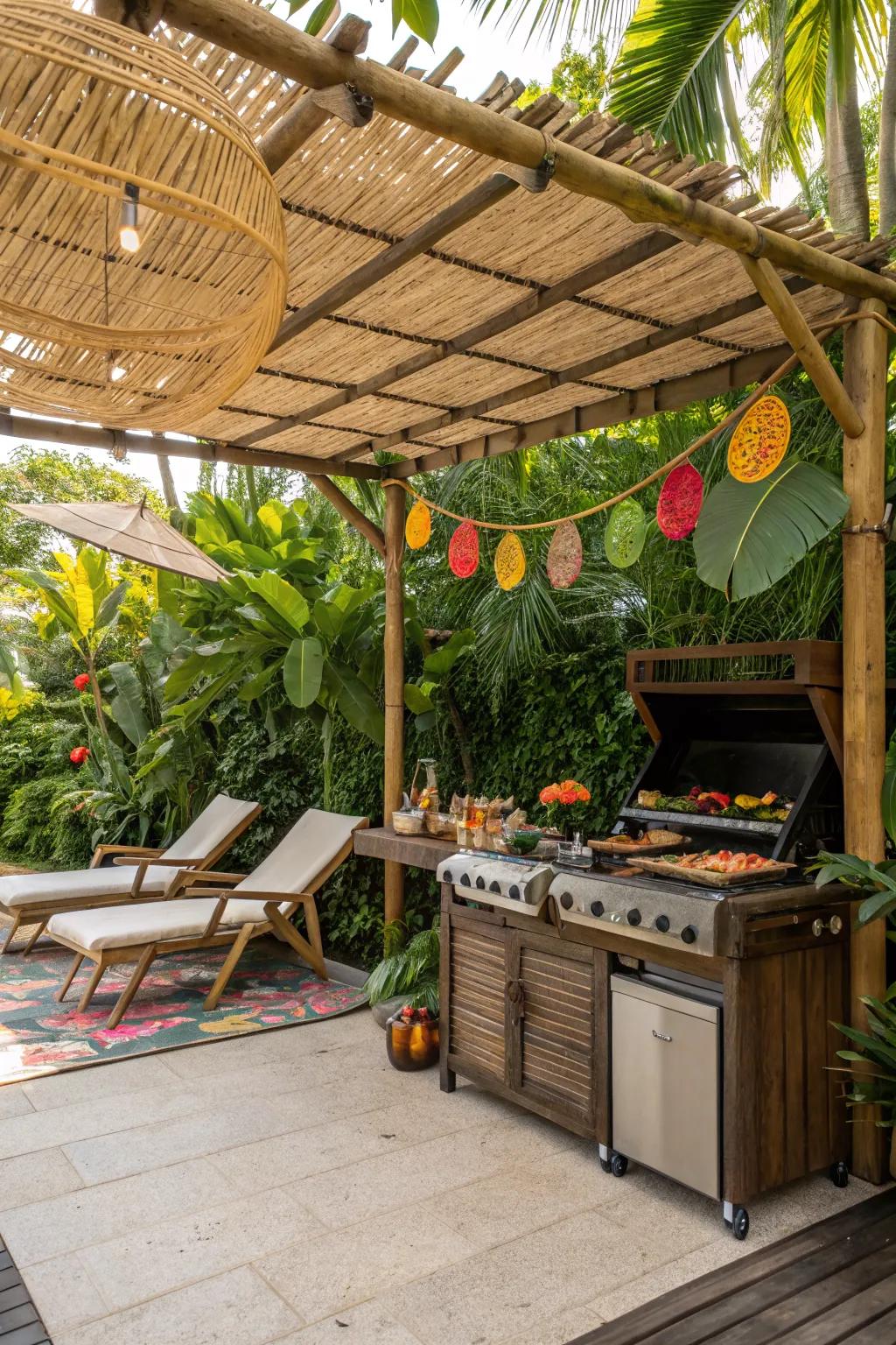 Enjoy a tropical ambiance with bamboo roofing.