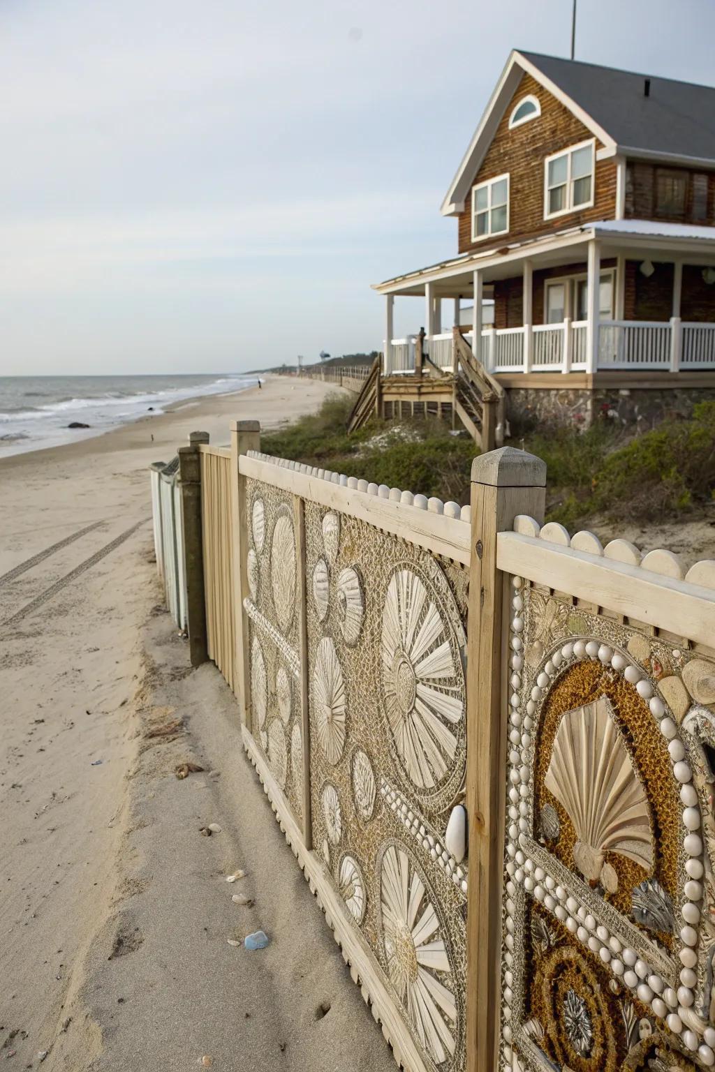 Create whimsical charm with a seashell mosaic fence.