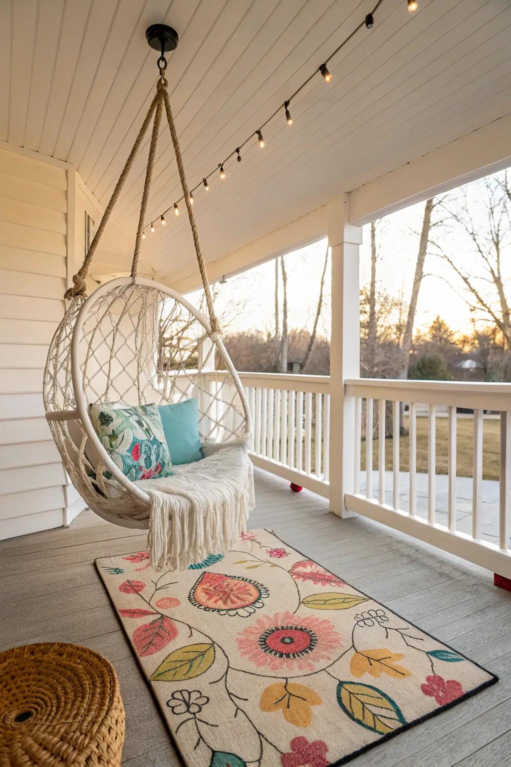 Whimsical elements adding fun to the porch.