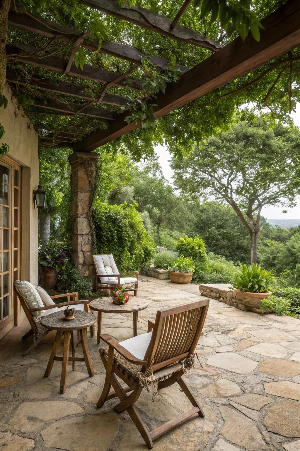 Natural materials create a timeless aesthetic on the patio