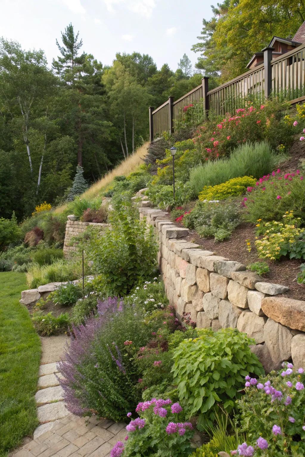 Following the slope creates a naturally stunning retaining wall.