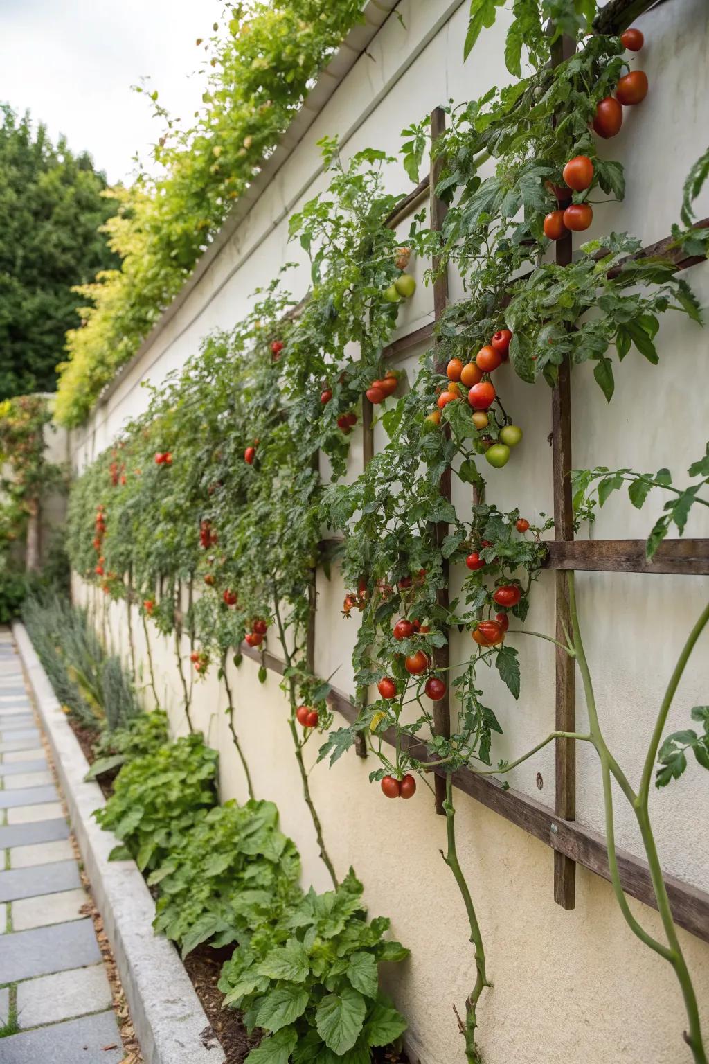 Espalier trellis offers a unique and space-saving way to grow tomatoes.