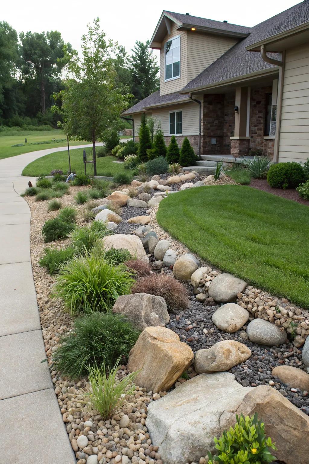 Rock and stone features that add natural texture to the yard.