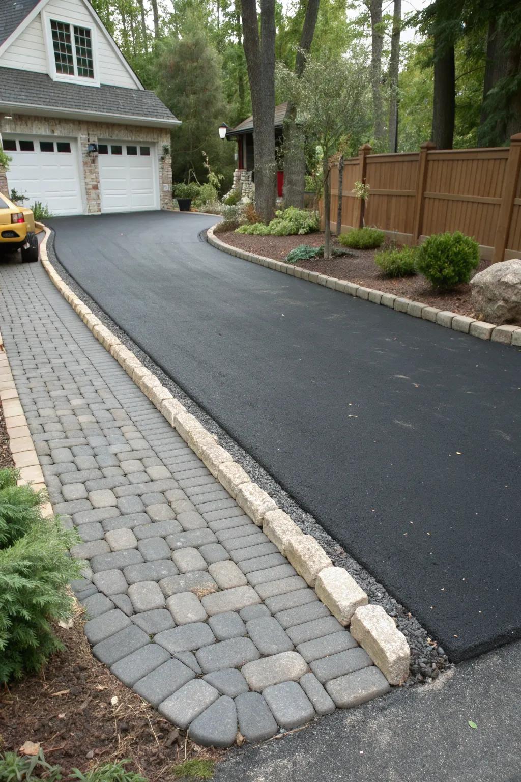 Paver edging adds a stylish touch to asphalt driveways.