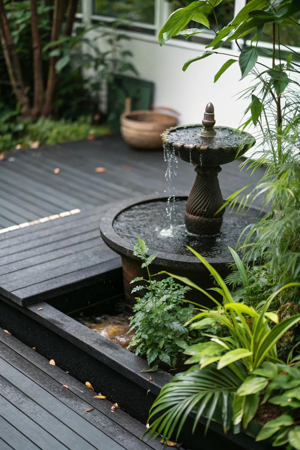 Water features add a peaceful ambiance to your deck.