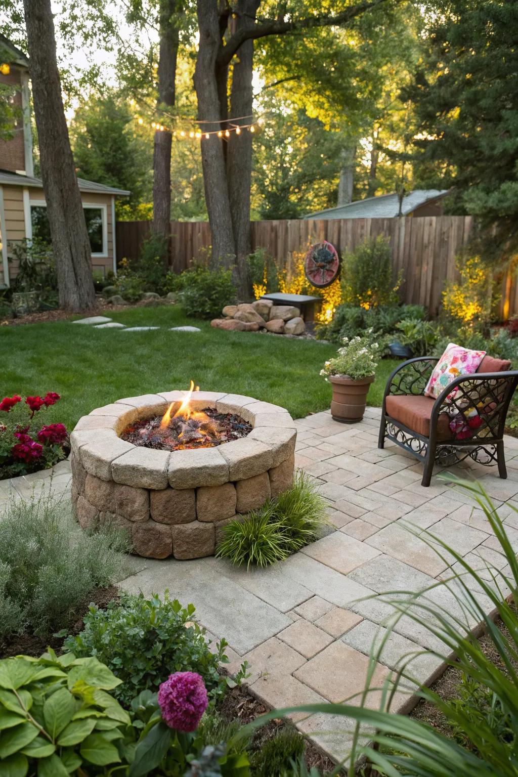 Custom-shaped fire pit for a personalized backyard statement.