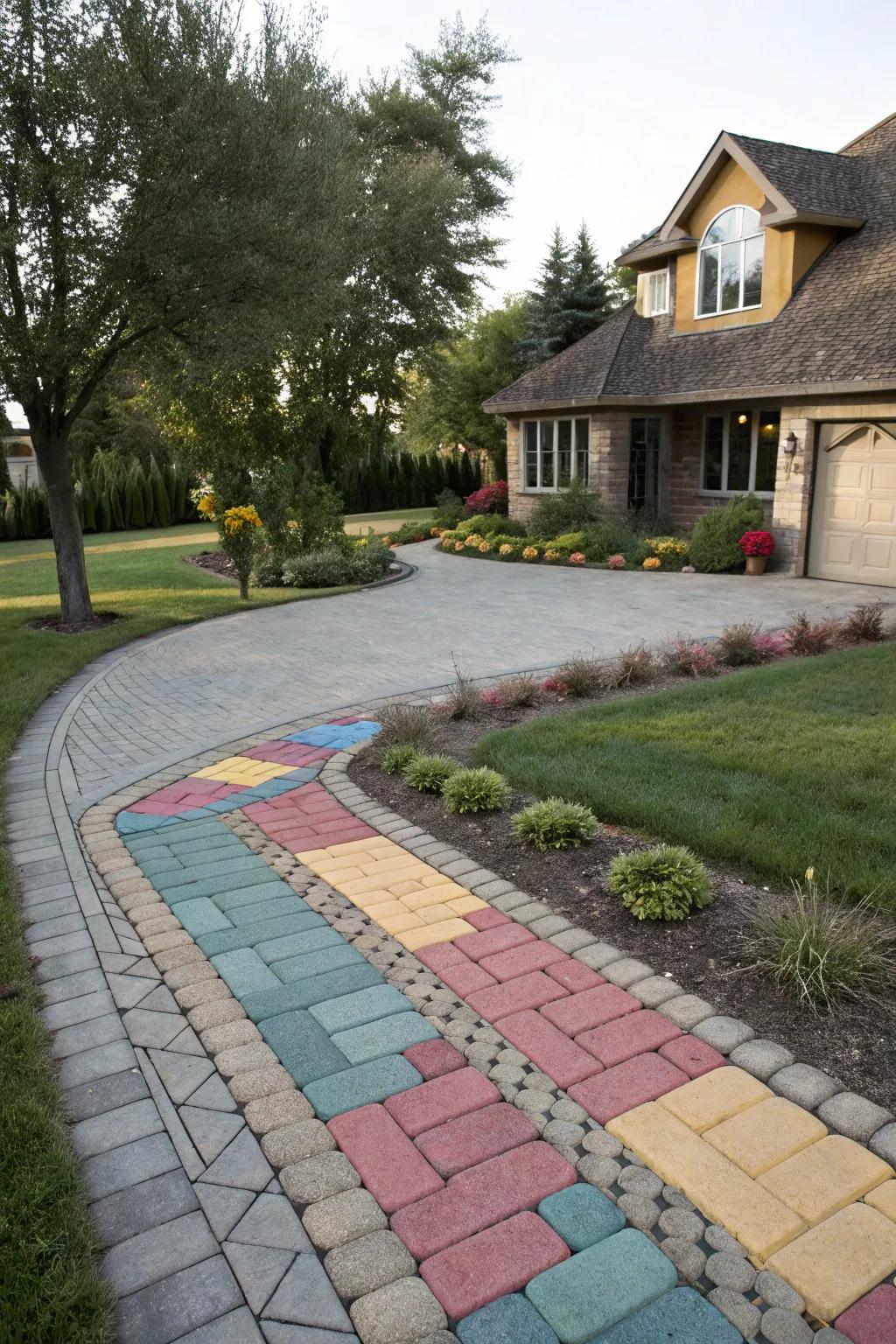 Vibrant colors adding a lively touch to the driveway design