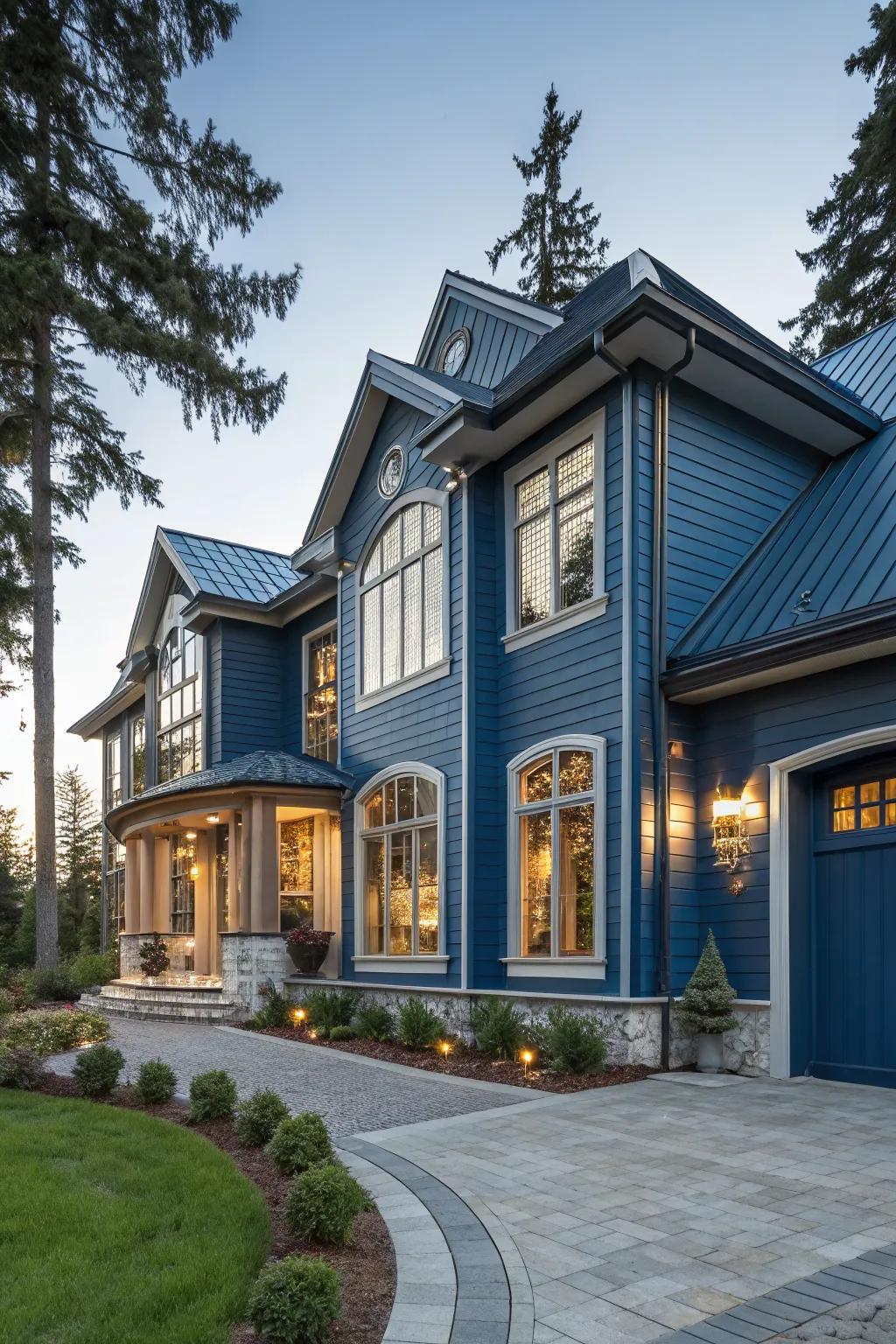 A luxurious home enveloped in the richness of deep azure blue.