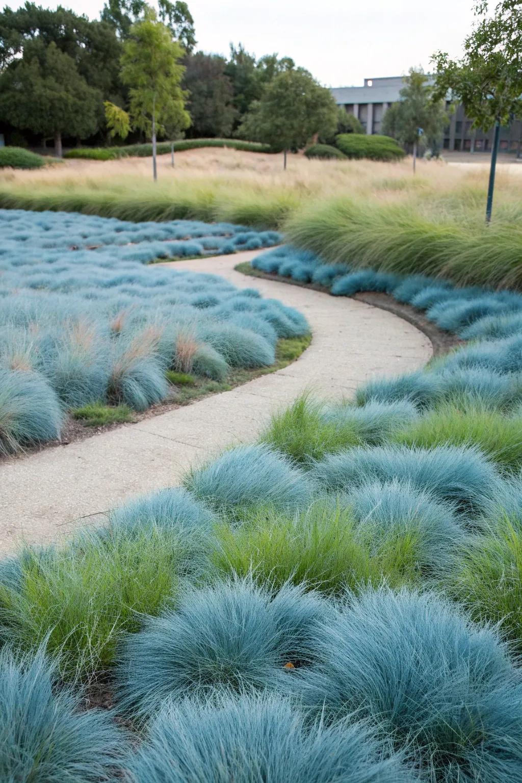 A sea of blue fescue creates a beautiful, low-maintenance ground cover.
