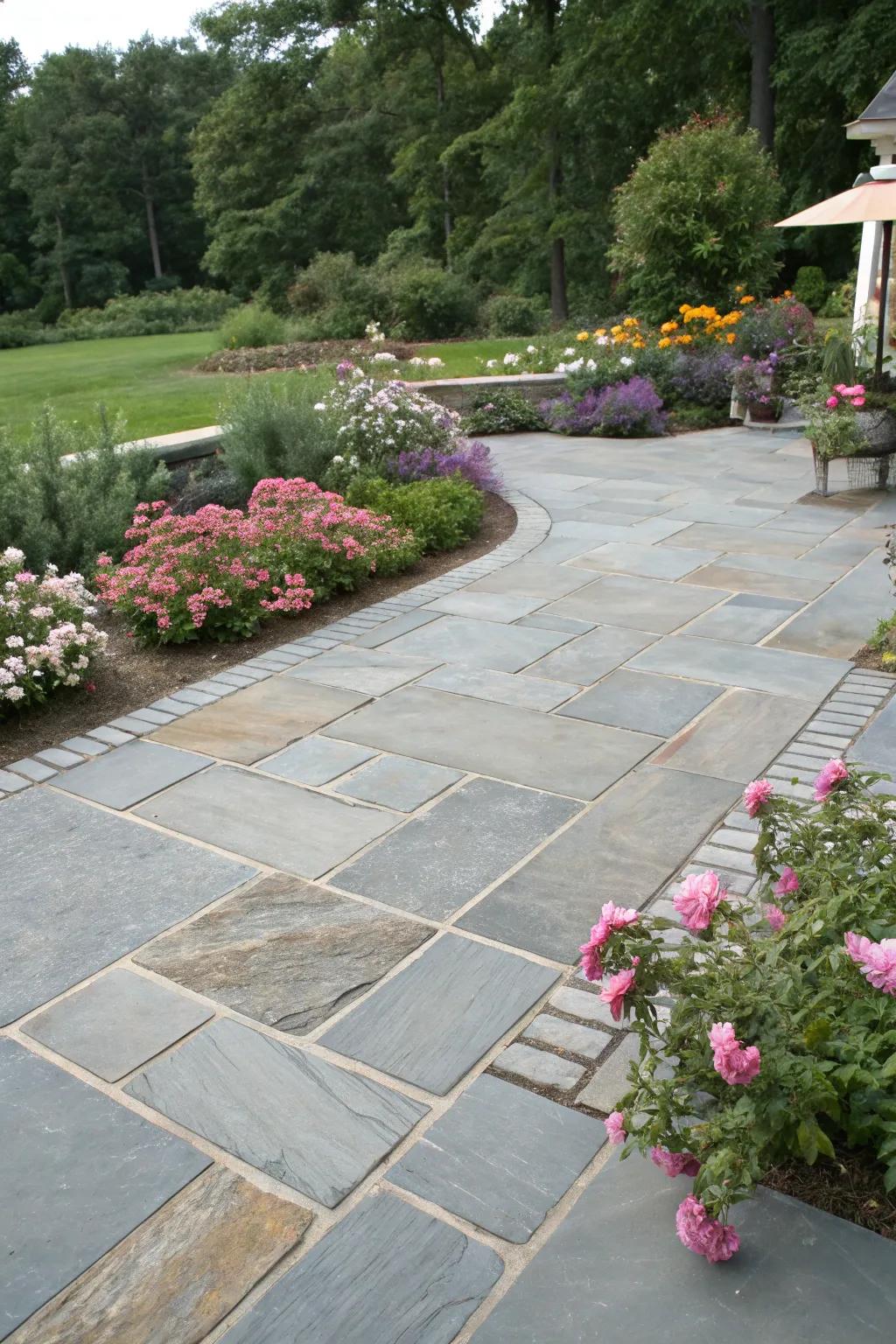 Add sophistication with a herringbone bluestone pattern.