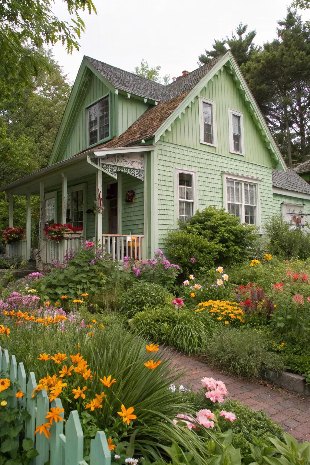 Pastel green siding for a refreshing and vibrant appearance.