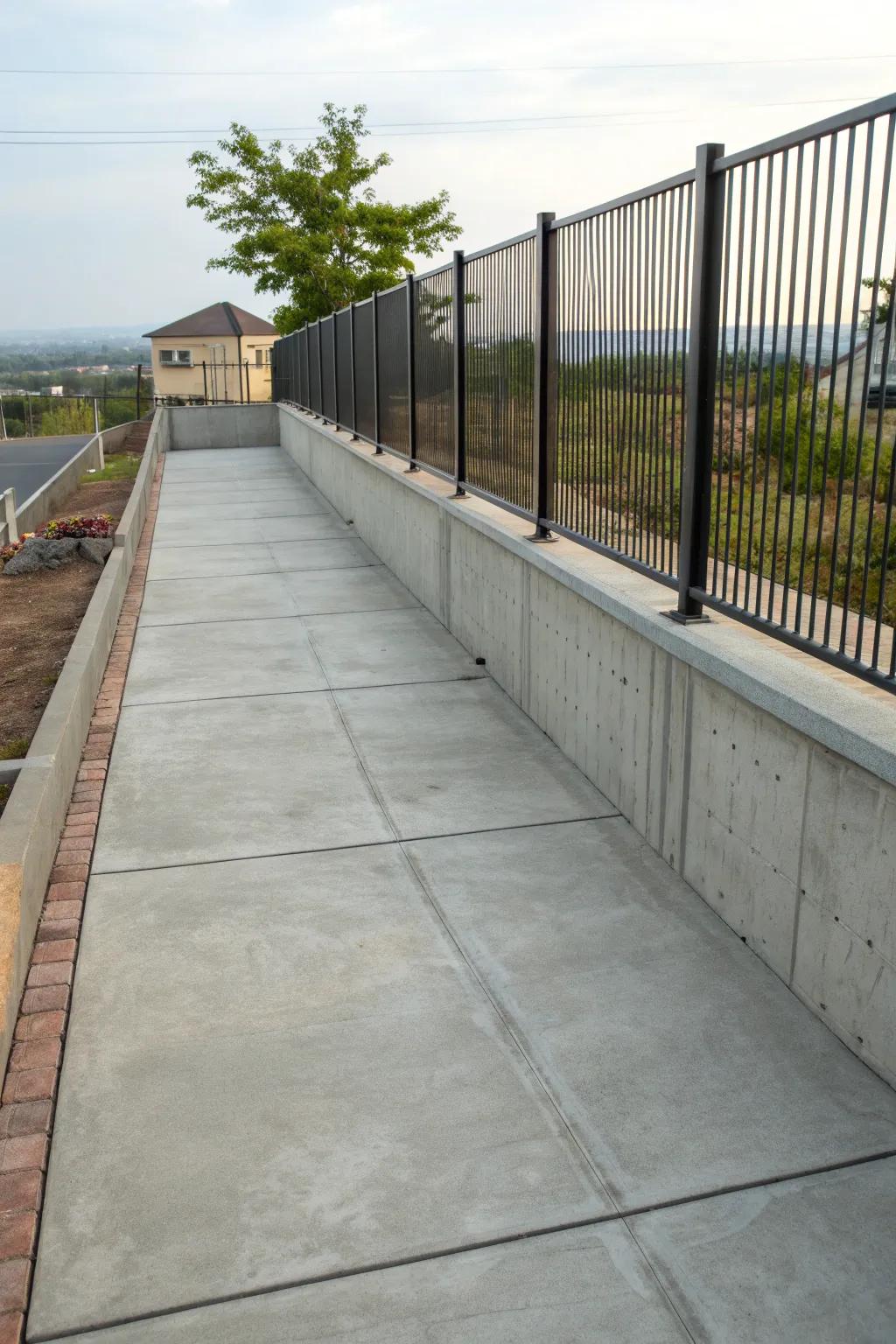 A cement terrace offers durability and a sleek look.