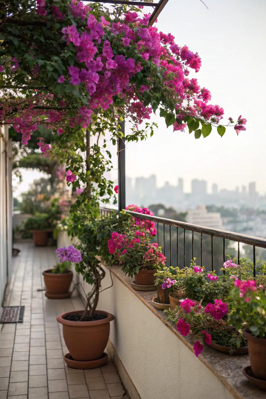 Bougainvillea turns balconies into lush escapes.