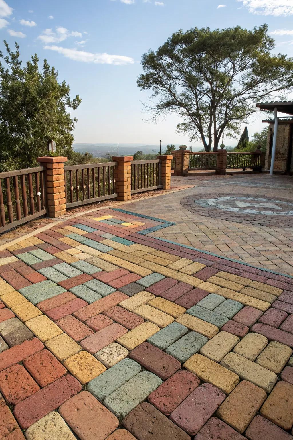 Colorful accents bring life and energy to this brick deck.