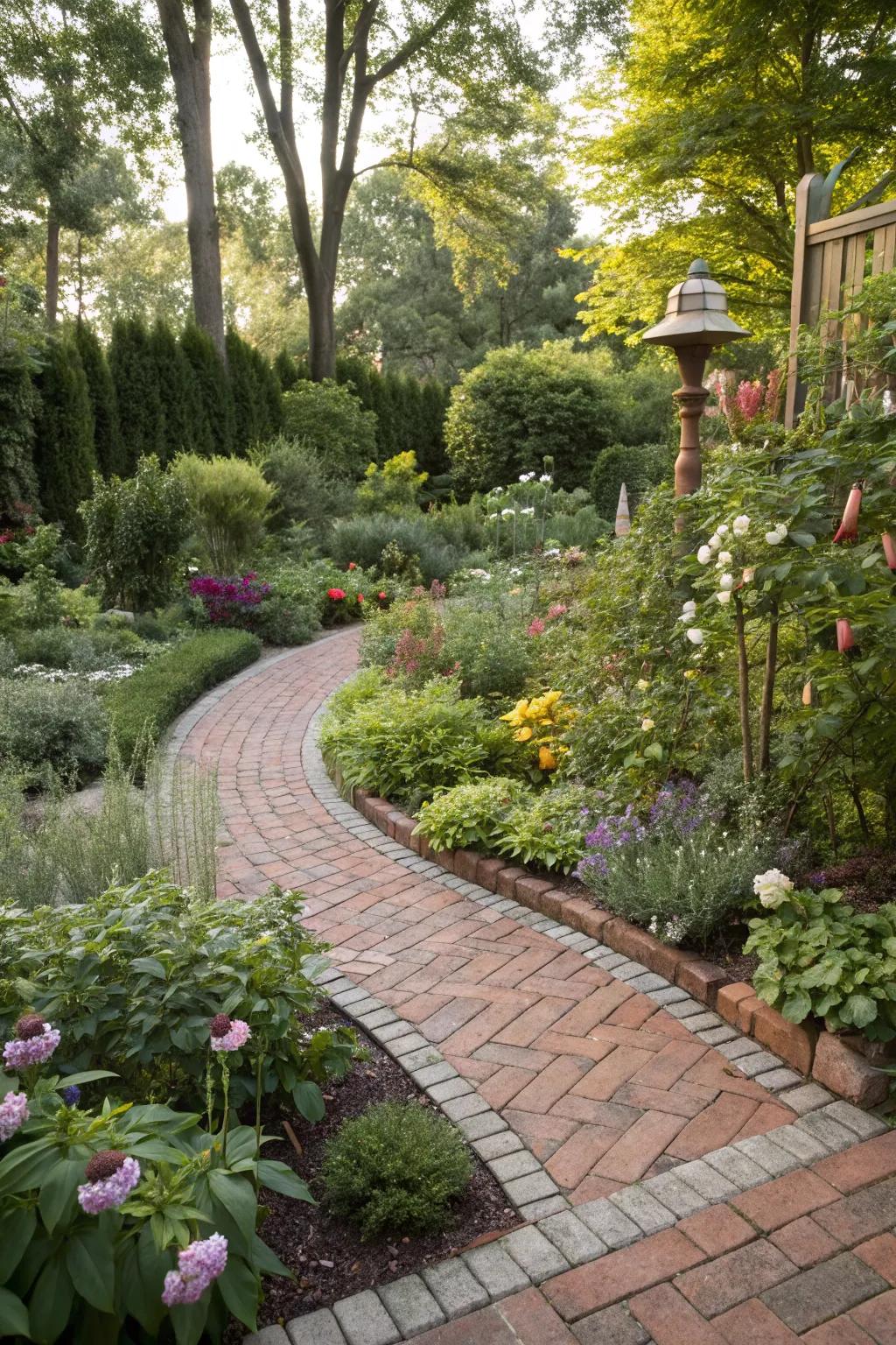 Organic curves with serpentine brick edging.