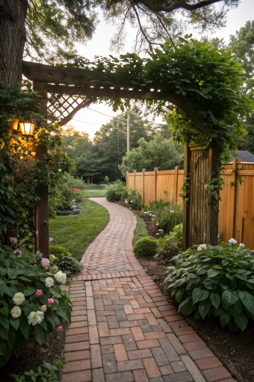 Create a welcoming entrance with a brick paver pathway.