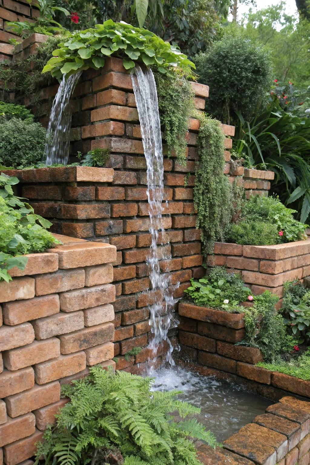 Blend water and greenery with a vertical garden waterfall.