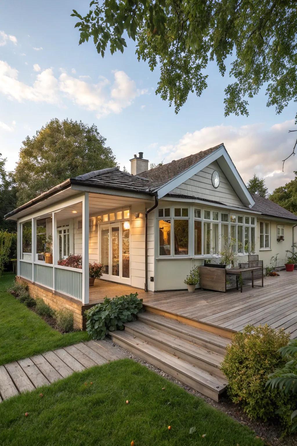 An L-shaped extension adding depth and character to a bungalow.