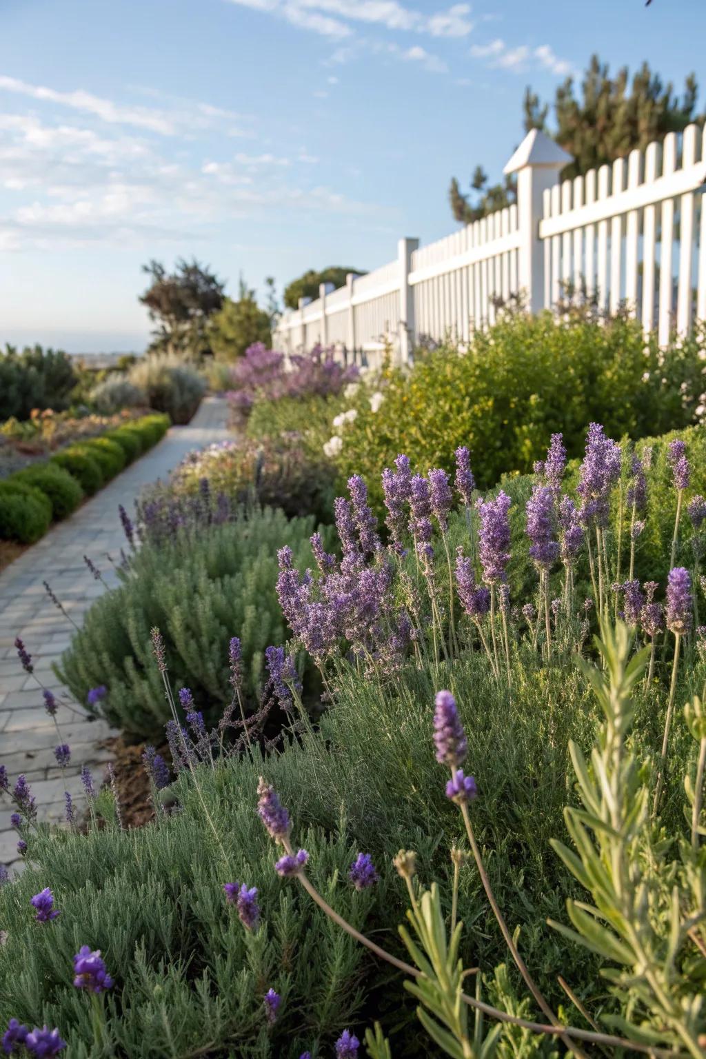 A garden with Mediterranean plants adding fragrance and resilience.