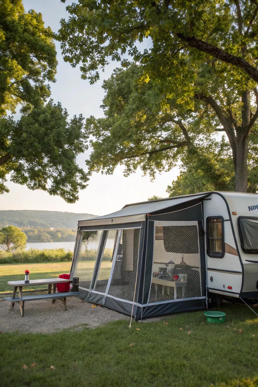Enjoy bug-free breezes with a screen room.