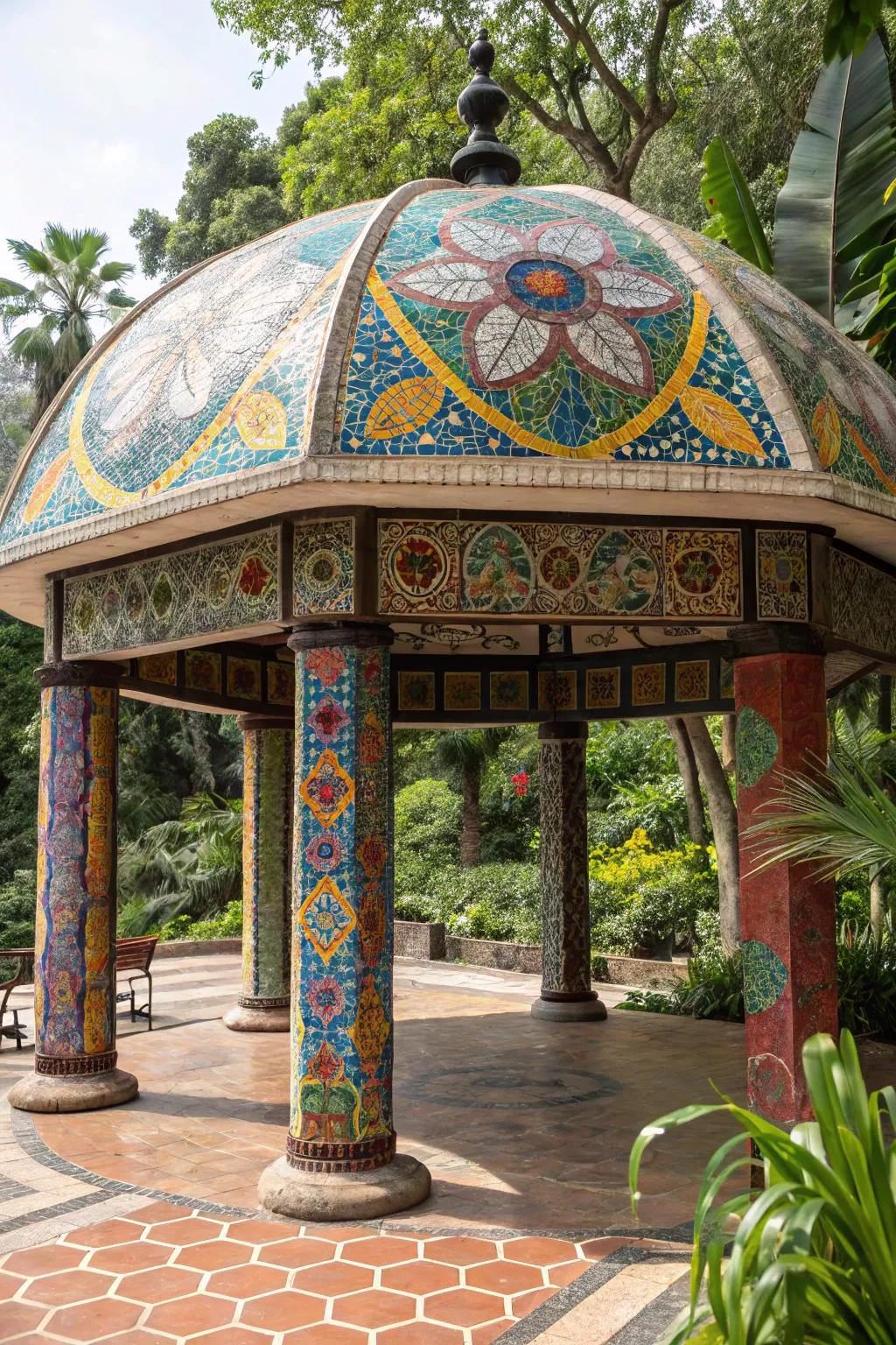 A mosaic tile canopy adding a burst of color.