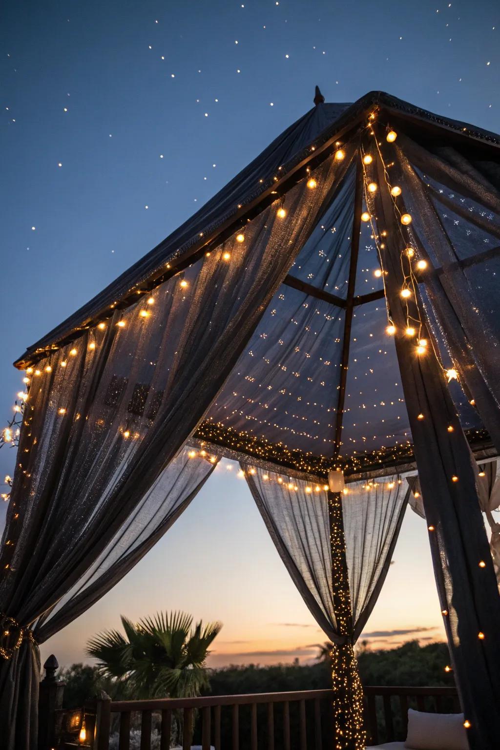 A starry night canopy tent for magical evening gatherings.
