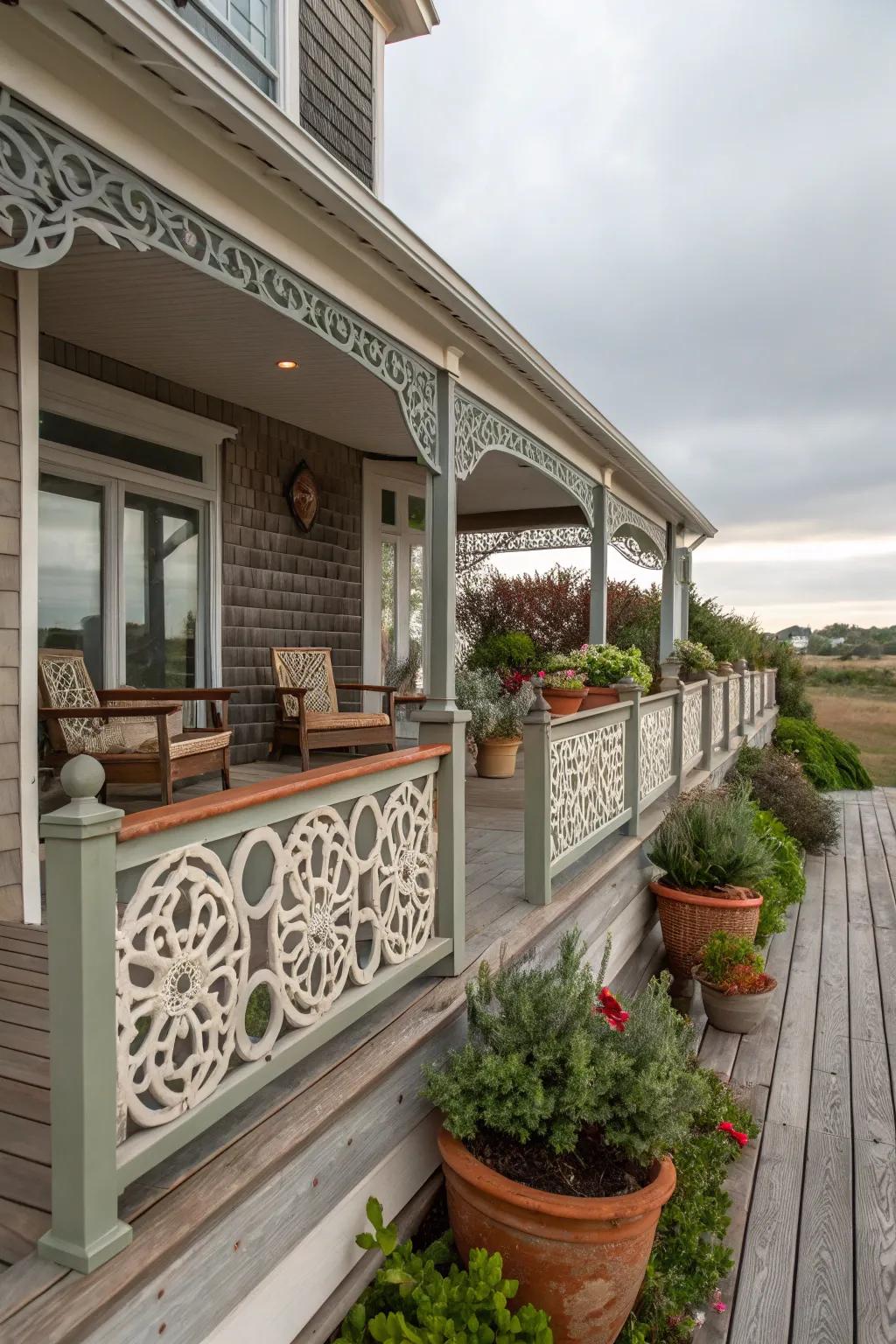 Artistic railings elevating the design of a Cape Cod porch.