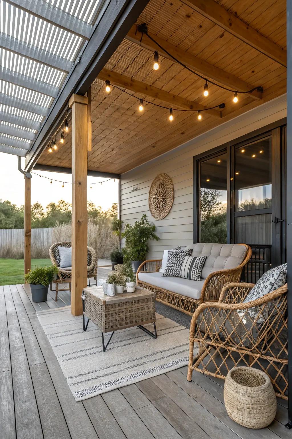 Mix materials for a textured and interesting patio design.