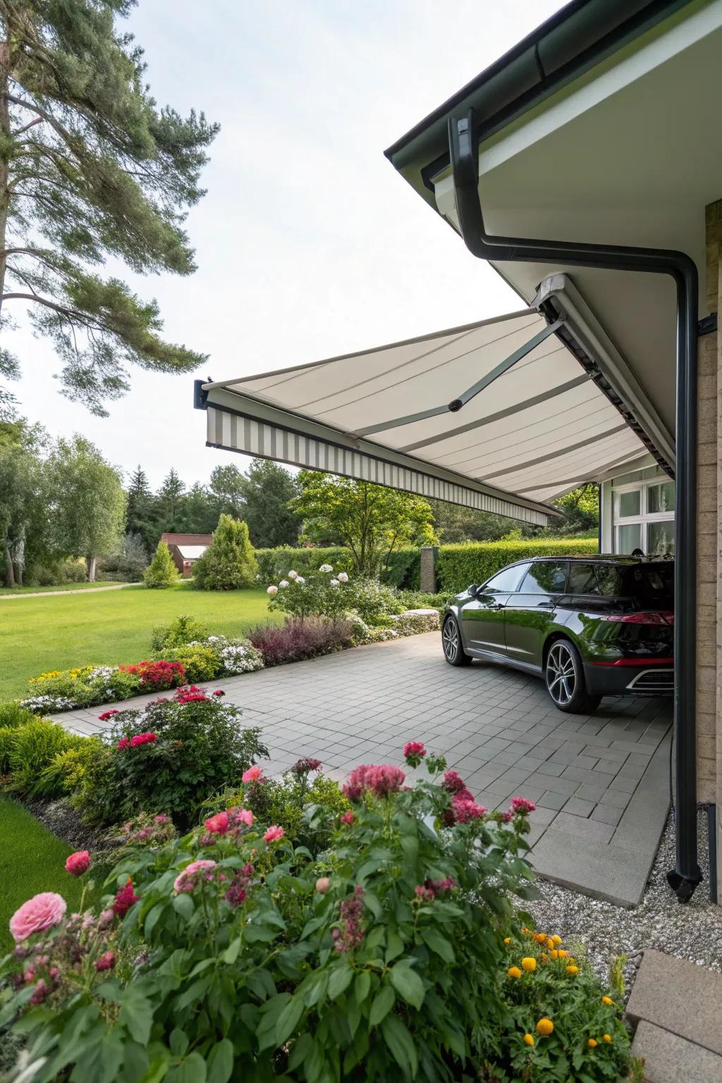 Retractable awnings offer adaptable shade solutions.