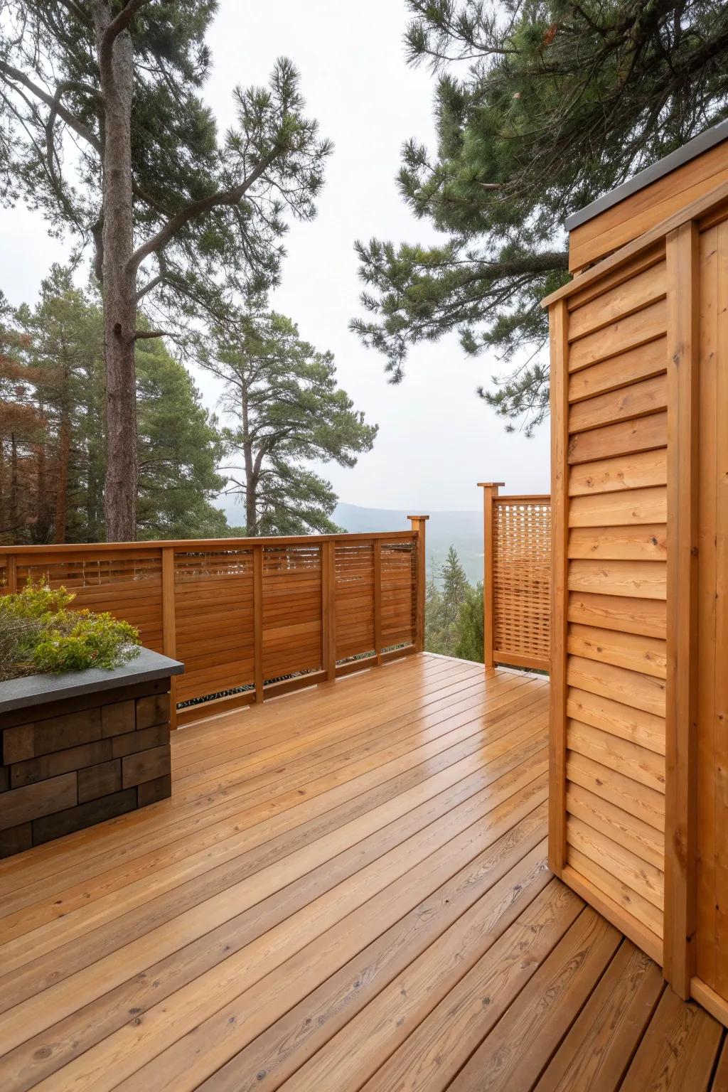 Privacy panels provide a secluded escape on this cedar deck.